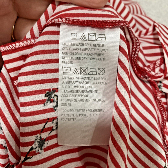 Joan Rivers Red & White Blouse Relaxed size 6 Striped & Floral Classic Casual - Picture 10 of 11